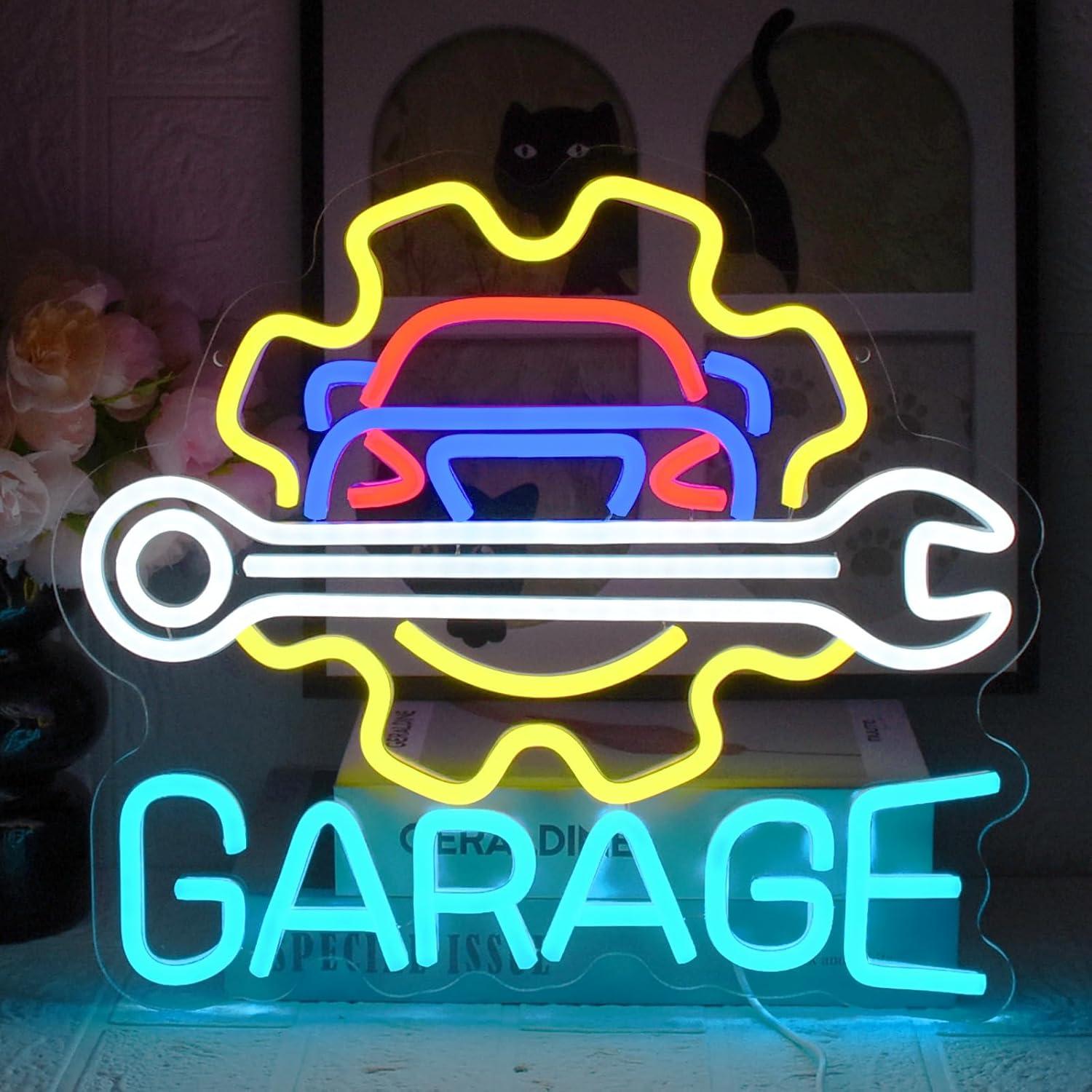Neon Sign Party - ガレージネオンサイン USB電源 LED調光可能ネオンライト マンケーブ、自動車修理工場、作業場、壁掛け照明、パーティー、誕生日プレゼントに