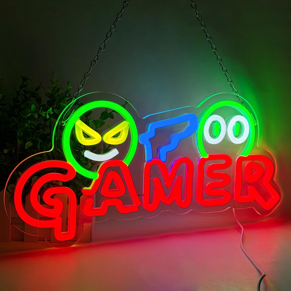 Neon Sign Party - ゲーマー向けネオンサインLEDウォールライト、カスタマイズ可能なカラフルなゲーミングネオンランプ、ゲームルームセットアップ、男の隠れ家、ゲーミングゾーン、寝室の装飾に