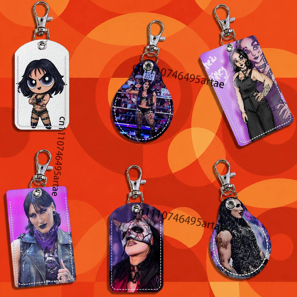 Party Favor Bag - マミ・ブラック・リア・リプリー漫画歌手長方形IDカードケースキーホルダーアクセスカードバッグキータグリングレザーカードホルダーキーリング