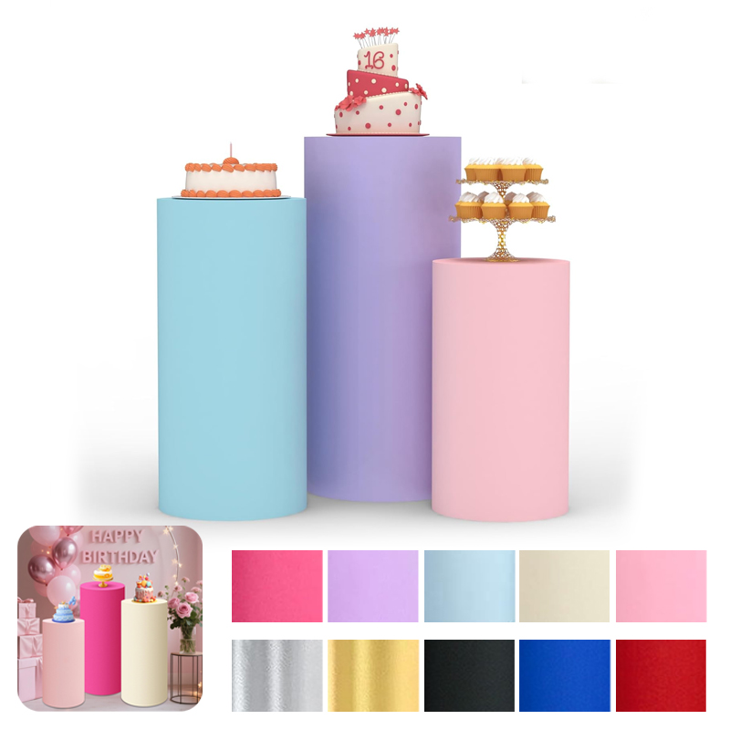 Dessert Table Backdrop - 白いウェディングパーティー用円柱スタンドカバー、スパンデックス製台座ピラーカバー、デザートテーブルの背景装飾用布