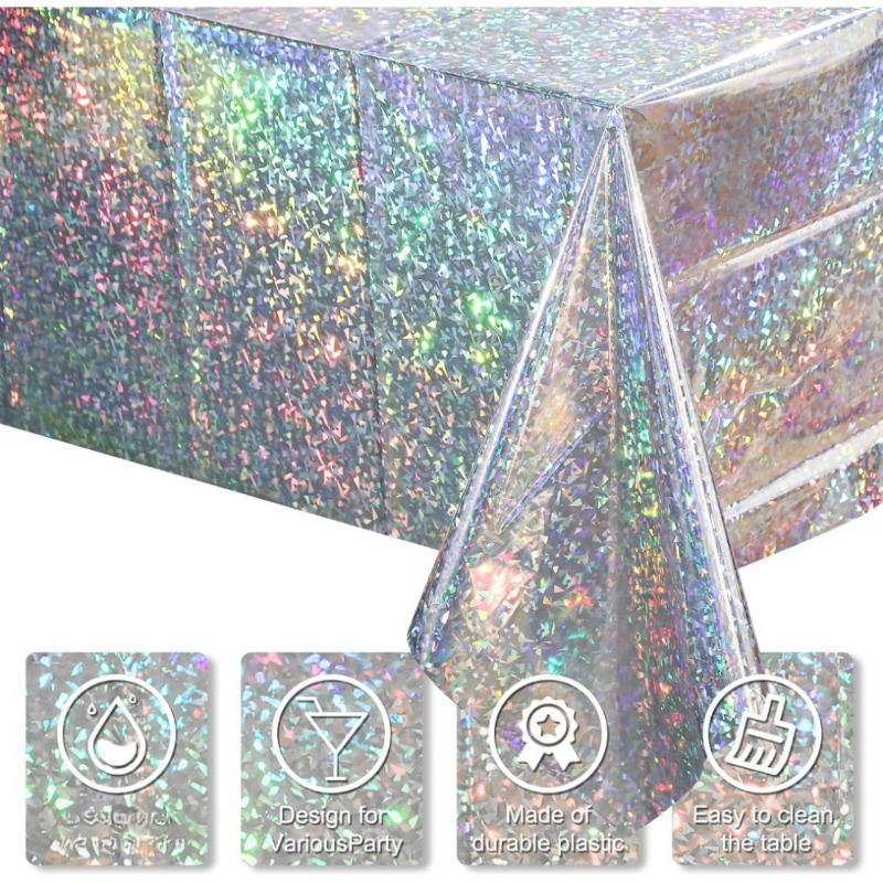 Table Cloth Disposable - 1PC 使い捨てテーブルクロス PE 防水フラッシュレーザーシルバーアルミフィルムテーブルクロス誕生日パーティー結婚式イベント装飾