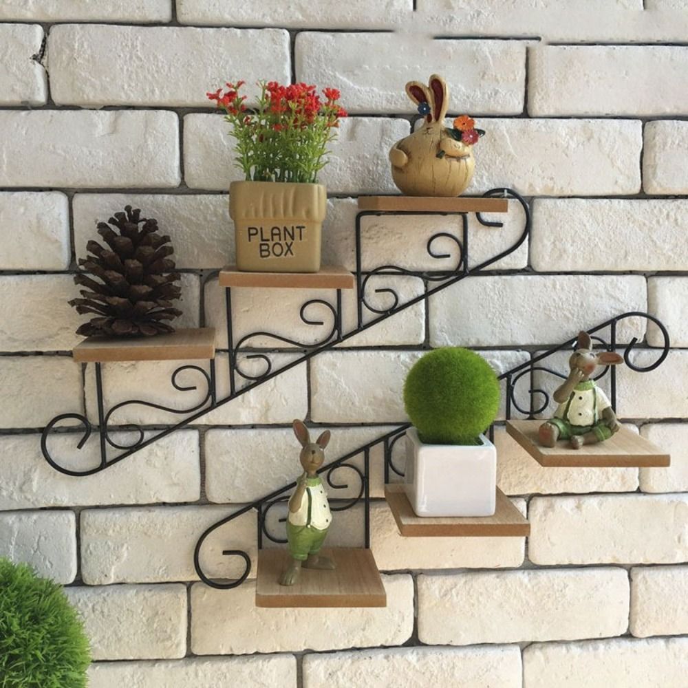 Flower Wall Panel - アメリカンスタイルの壁掛けフラワースタンド階段形状アイアンアート壁ディスプレイ棚シンプルな壁掛け植木鉢ストア