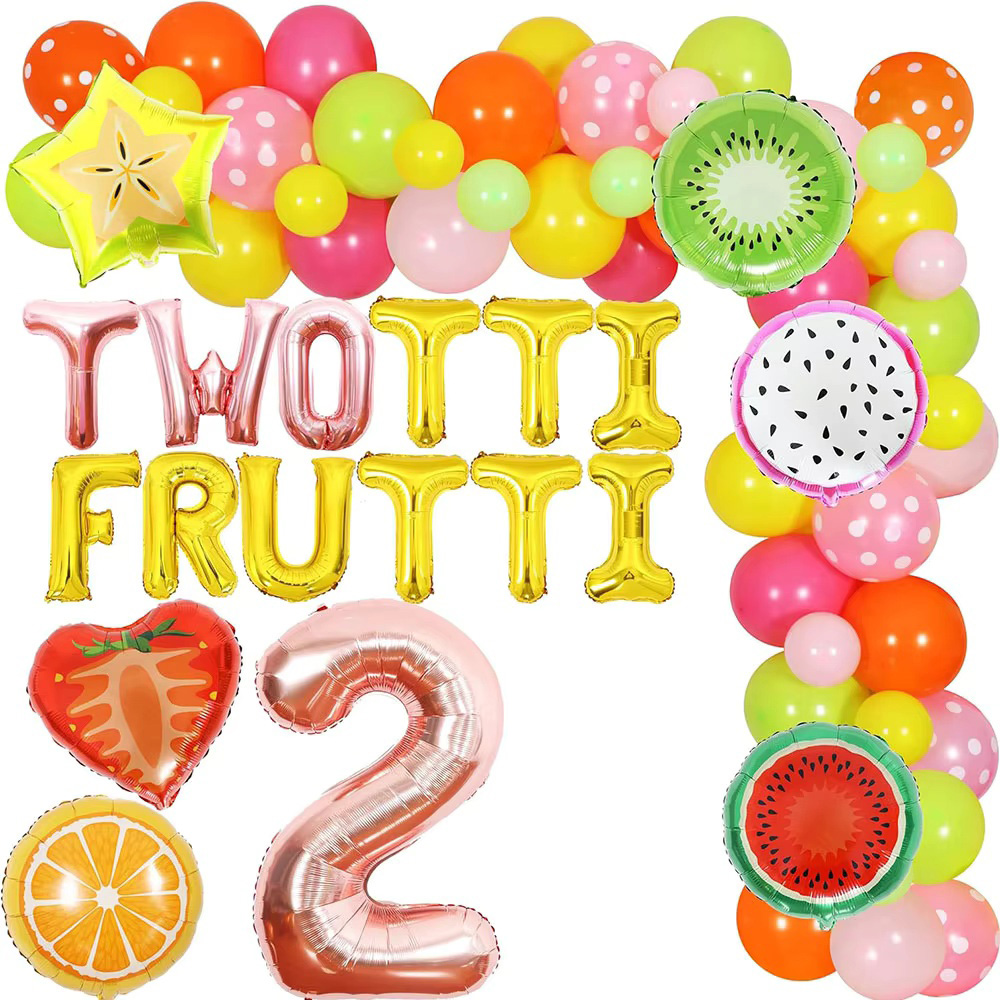 Balloon Arch Kit - Twotti Frutti 女の子の誕生日パーティーデコレーション、サマーフルーツ 2歳の誕生日デコレーション バルーンアーチガーランドセット付き