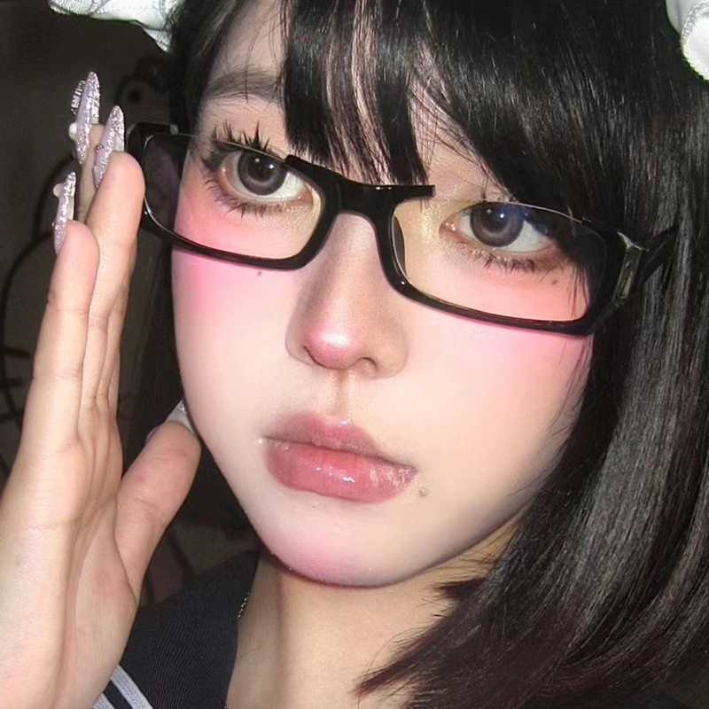 Photo Booth Frame - Y2K 黒ハーフフレームメガネ女性トレンディな眼鏡日本アニメオーバルレンズなし眼鏡コスプレ写真撮影眼鏡