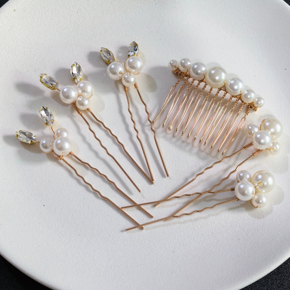 Event Suppliers - パールクリスタルヘアピンコームセットブライダルウェディングヘアアクセサリー手作りU字型ヘアピンエアコームブライドメイド、プロム用