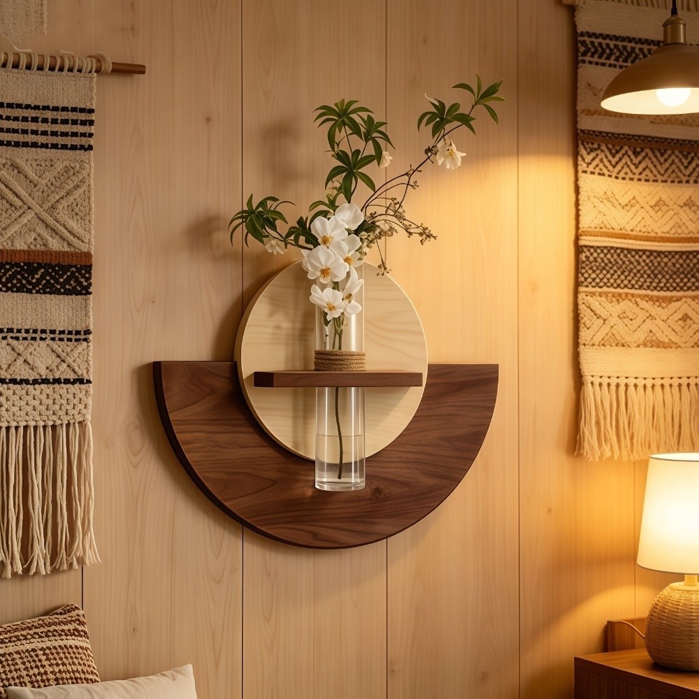 Flower Wall Panel - 楕円形の木製壁掛け花棚 省スペース 厚手の吊り下げ式植物パネル 水耕栽培ディスプレイ 花台 バルコニー装飾