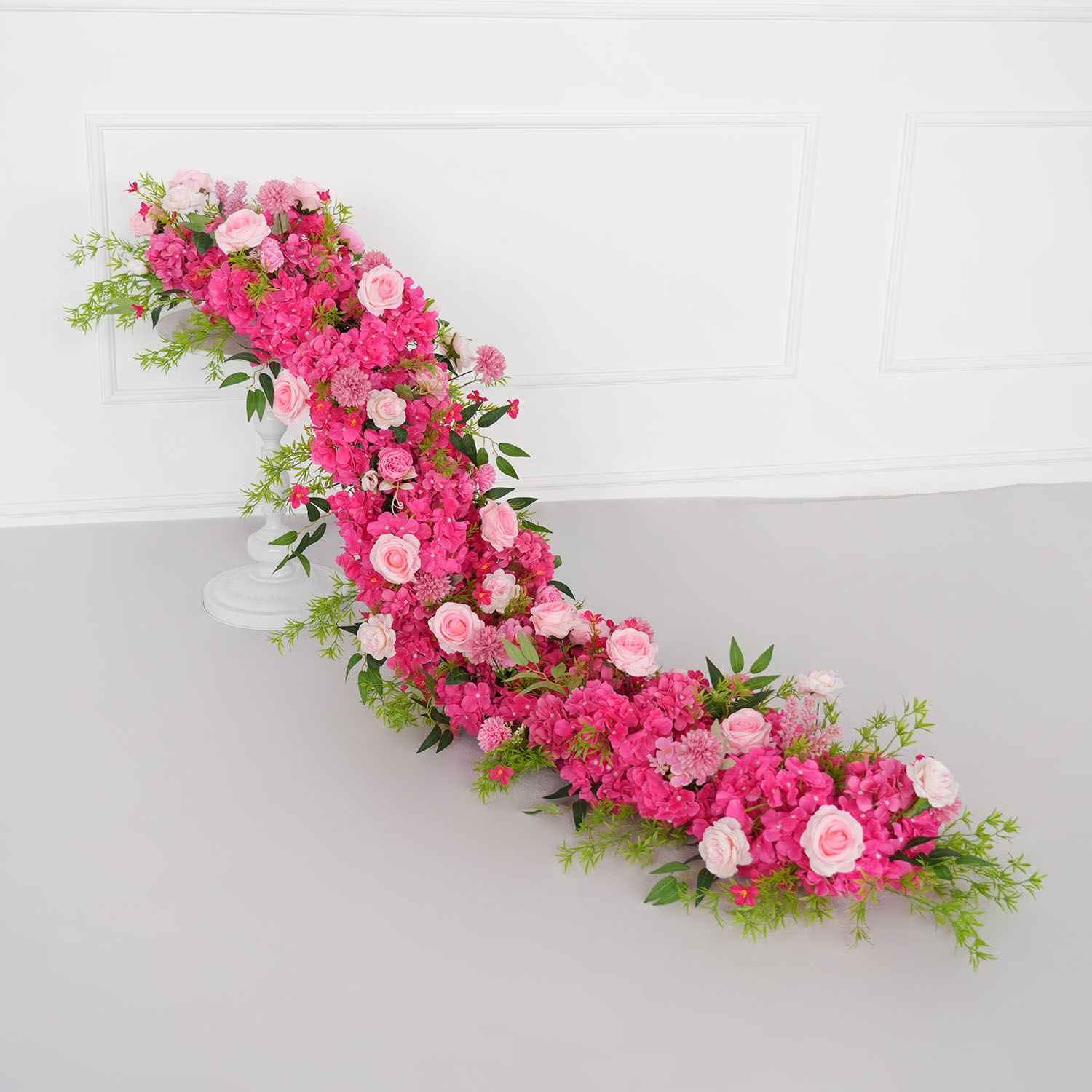 Flower Wall Panel - Uflower 1 メートル/2 メートルピンクローズアジサイフラワーロウランナー造花結婚式の背景の装飾花パーティー小道具ウィンドウディスプレイ