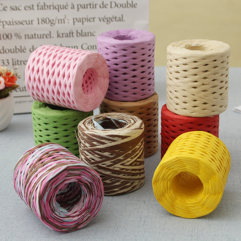 Papercraft Supply Ribbon - ナチュラルラフィアストローペーパーコード、ラフィアヤーン、ロープリボン、波道、パーティーパッキングクラフト、diyバッグ、帽子、縫製用品、200m