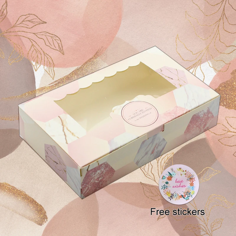 Event Party Box - 20/50 個の結婚式のキャンディーギフトボックス窓クッキー紙包装袋誕生日イベント婚約パーティーの好意大理石段ボール