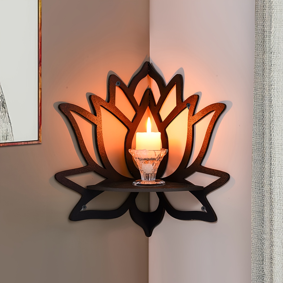 Flower Wall Panel - 蓮の花の形をしたフローティングシェルフ、中空フラワーウォールマウントコーナーシェルフ、寝室やリビングルーム用の装飾的な壁掛けディスプレイラック