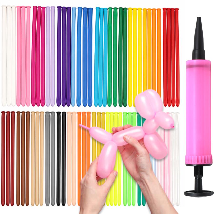 Balloon Pump Hand - 101/201個のロングストリップバルーンと手動ポンプセット、DIY雰囲気作成ツール、フェスティバル、誕生日パーティー、結婚式の装飾用 XJM