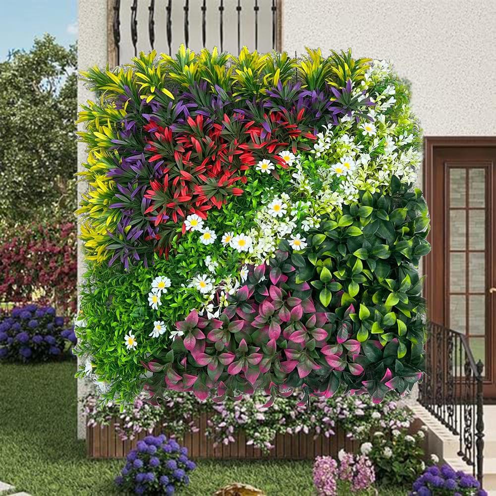 Flower Wall Panel - 50×50cm グリーン人工植物ウォールパネル プラスチック製屋外芝生カーペット装飾 ウェディング背景 パーティーガーデン グラスフラワーウォール