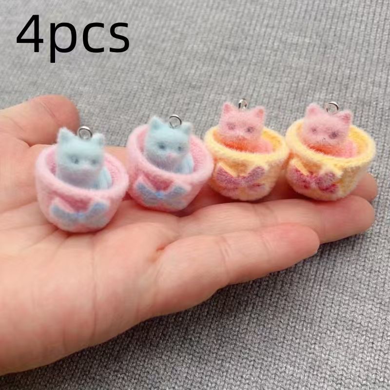 4個入り3Dぬいぐるみ樹脂製猫ペンダント、DIYジュエリー製 - Event Party のレビューと価格