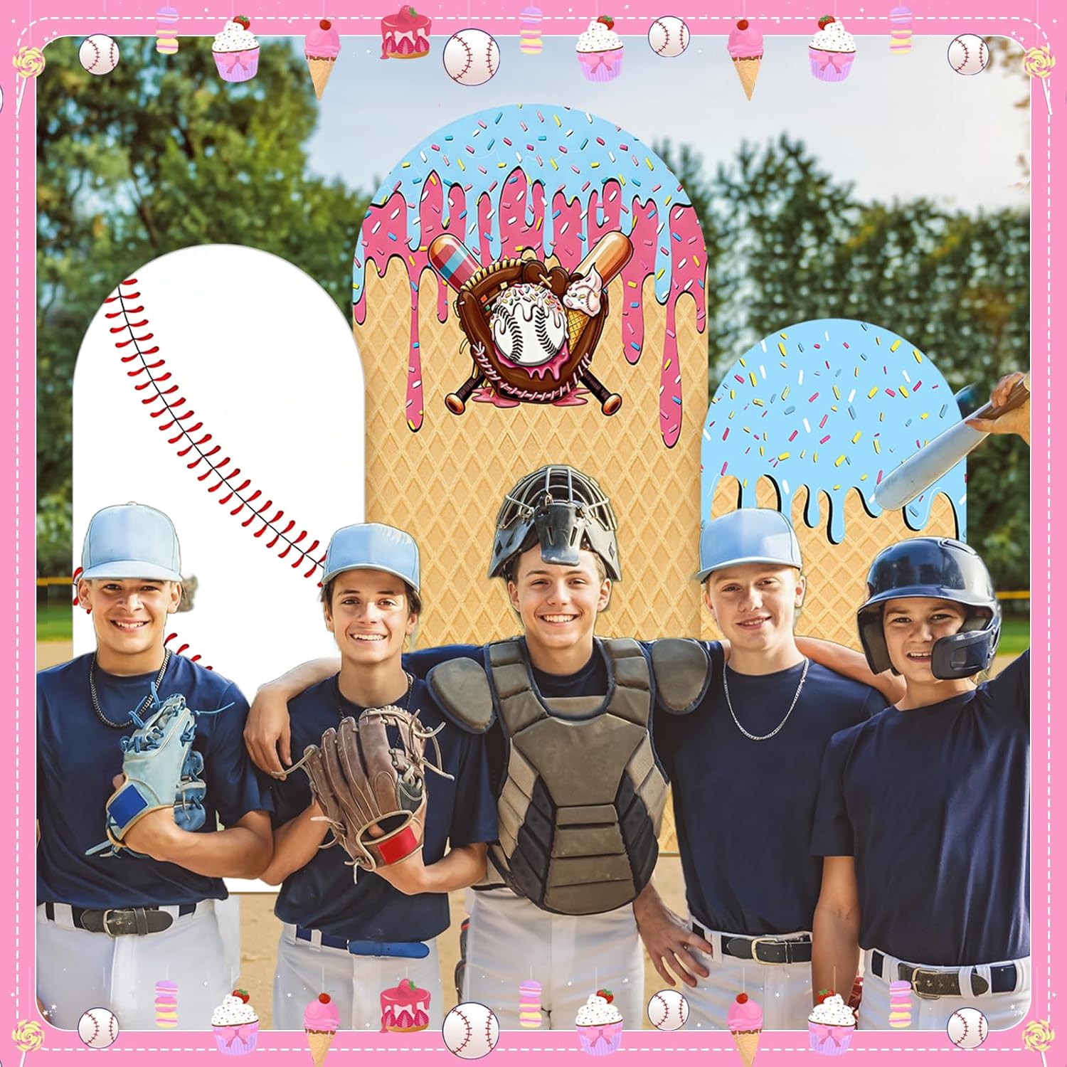 野球アイスクリームドリップアーチ背景カバースポーツパーティー - Dessert Table Backdrop のレビューと価格