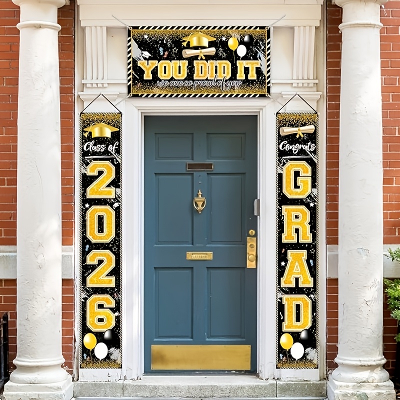 2D 3枚セット 2026年卒業式バナー、黒金/青/ピンクの - Party Banner Gold のレビューと価格