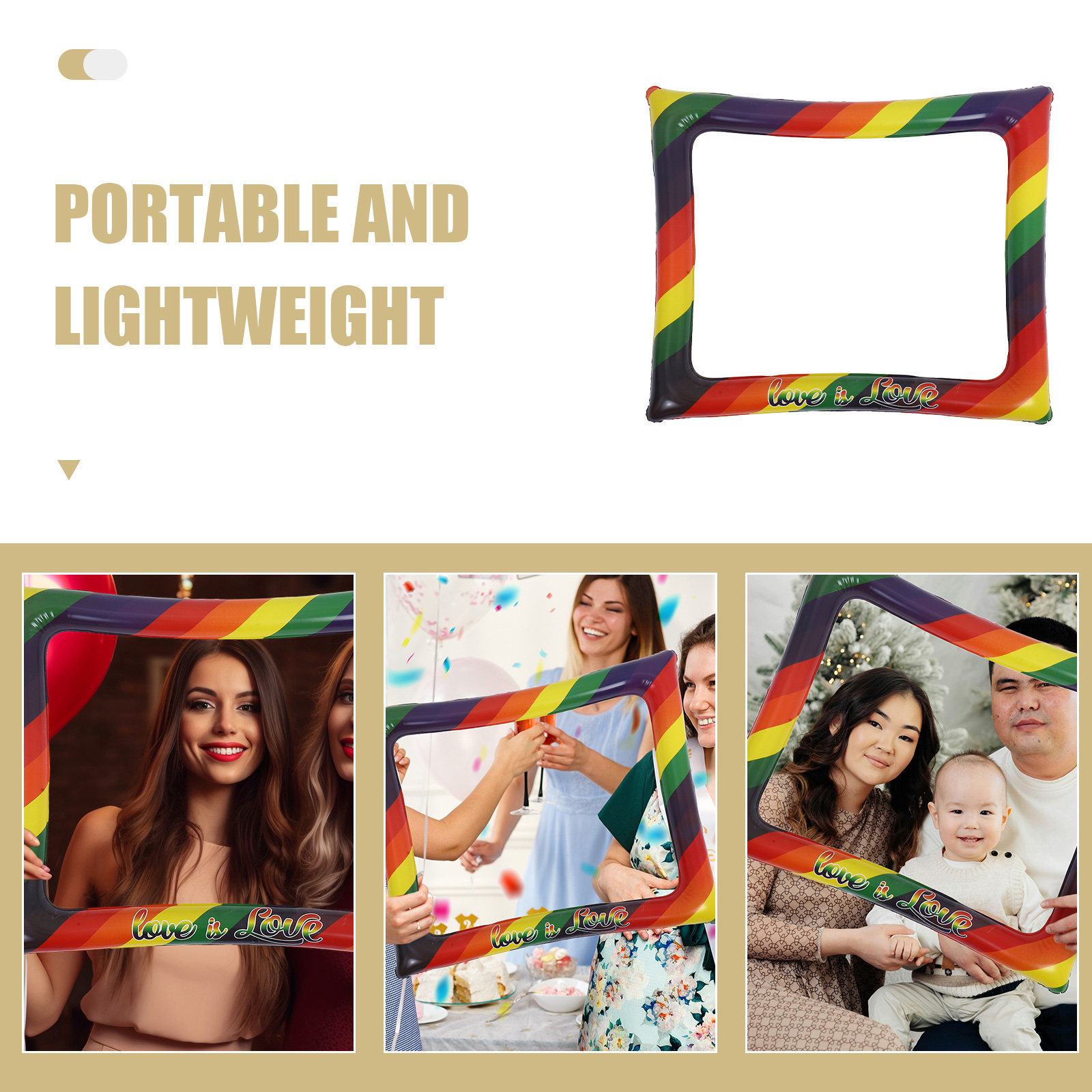 虹色のインフレータブルセルフィーフレーム、鮮やかな色、持ち運 - Photo Booth Frame のレビューと価格