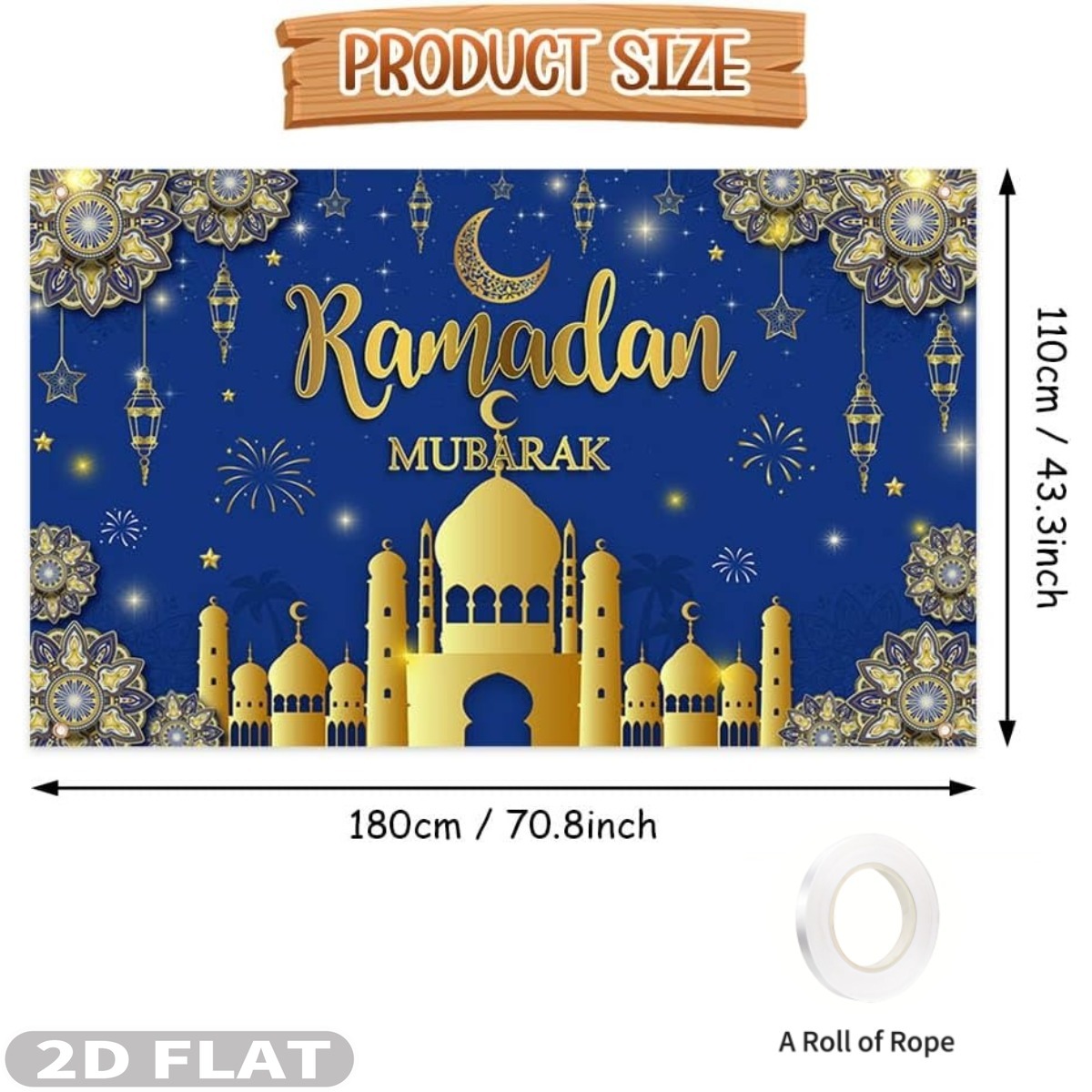 2D フラット 1枚 ラマダン・ムバラク 祝祭用背景幕、ポリ - Party Banner Gold のレビューと価格