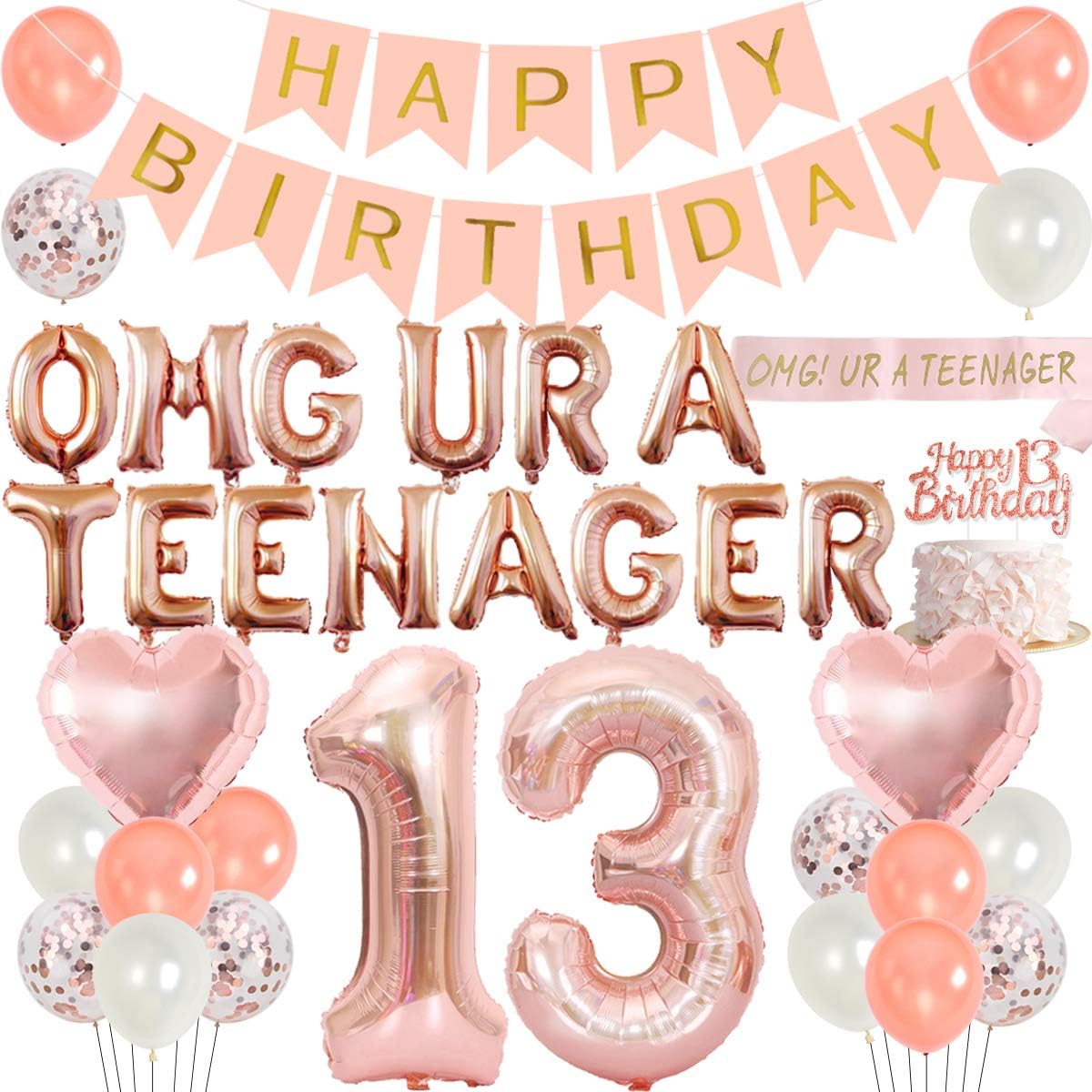13歳の誕生日パーティーデコレーション 女の子用 ローズゴー - Party Banner Gold のレビューと価格
