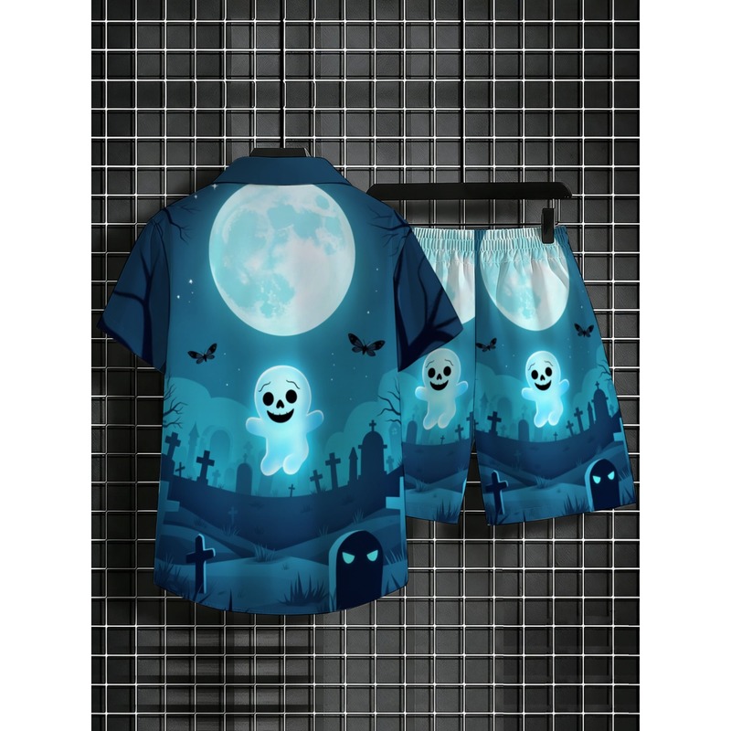 プレミアムメンズツーピースハロウィンテーマプリントシャツショ - Event & Party Supply Photos のレビューと価格