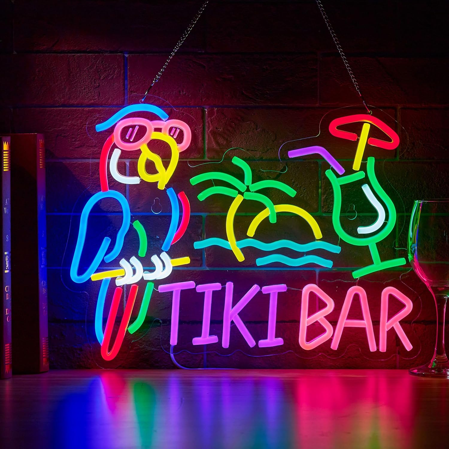 ティキバーパロットパームツリーネオンサインビジネスアートウォ - Neon Sign Party のレビューと価格