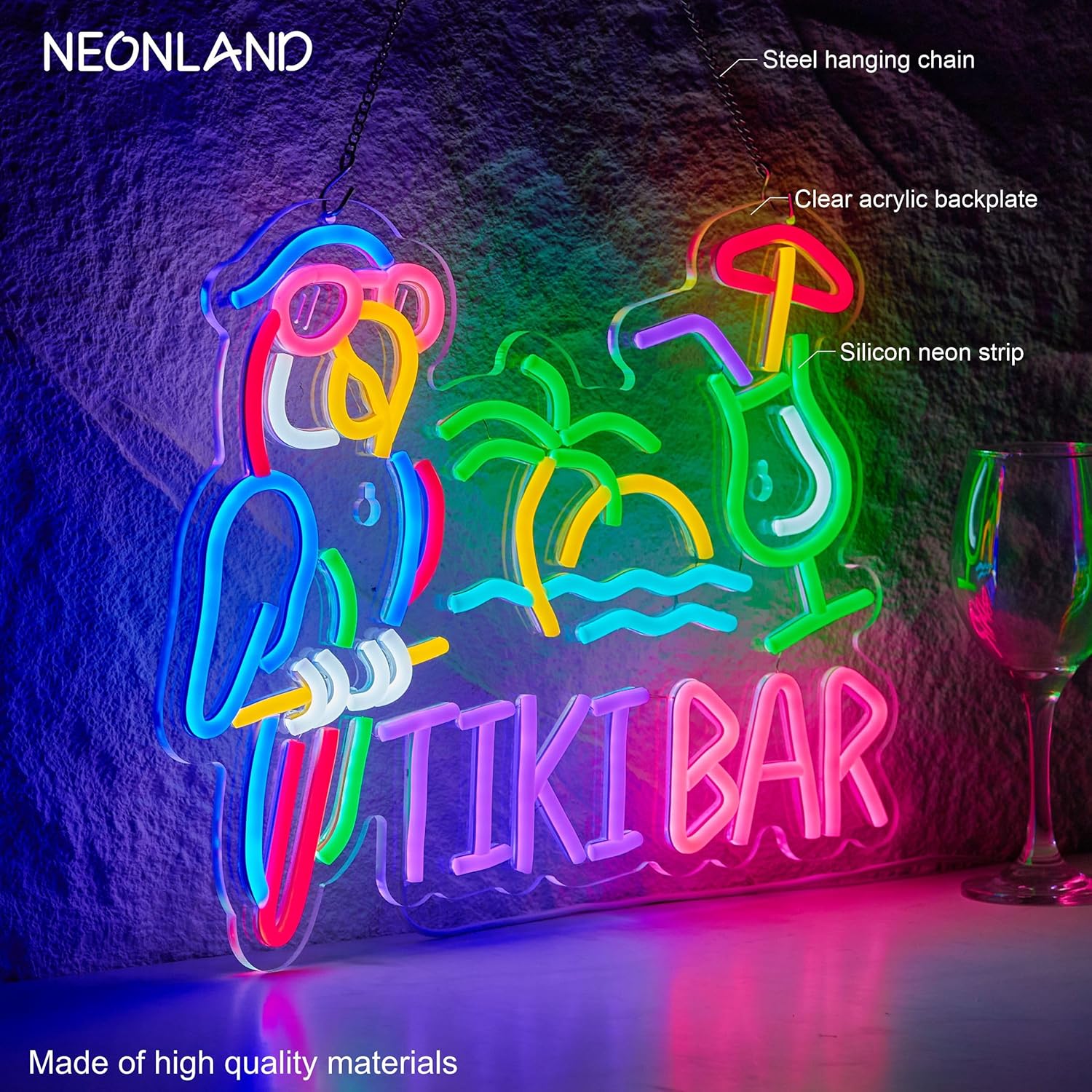 ティキバーパロットパームツリーネオンサインビジネスアートウォ - Neon Sign Party のレビューと価格