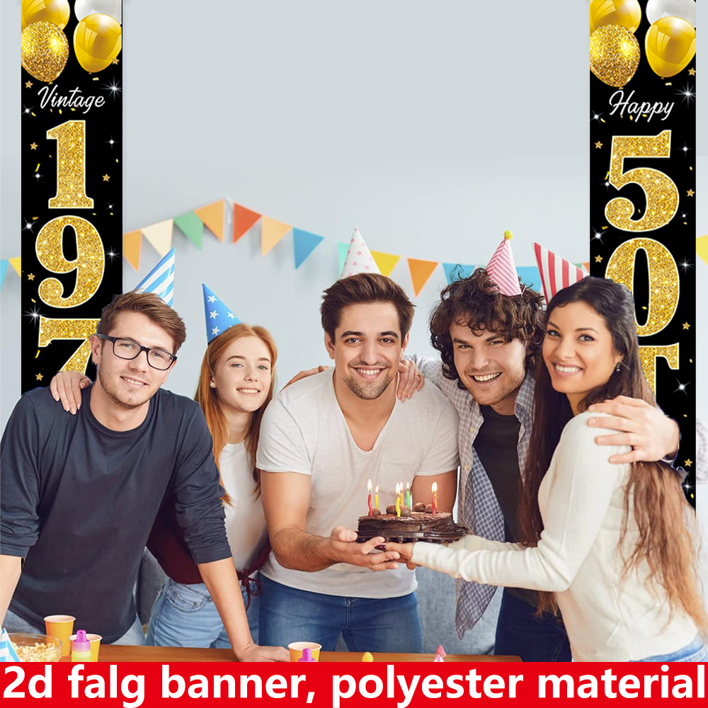 2Dフラットバナー、2枚組バースデーバナー、ポリエステル素材 - Party Banner Gold のレビューと価格