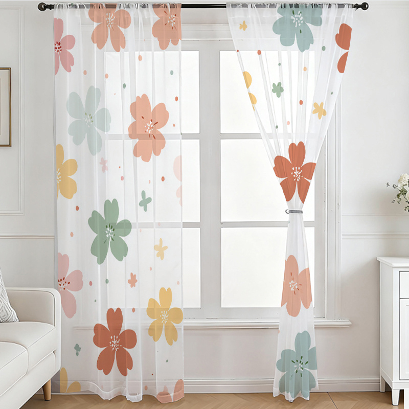 2枚組デジタルプリントシアーカーテン、カラフルな四つ葉のクロ - Flower Wall Panel のレビューと価格