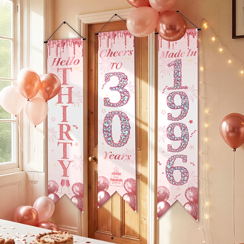 2Dフラット3ピースピンクゴールド30歳の誕生日ドアバナーセ - Party Banner Gold のレビューと価格