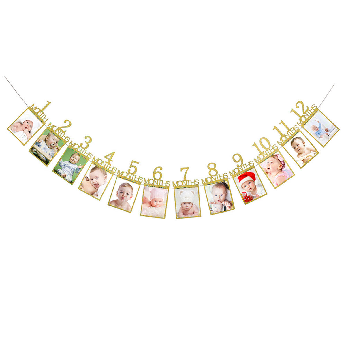 12ヶ月の赤ちゃんの誕生日フォトウォールバナー、手作りの室内 - Party Banner Gold のレビューと価格