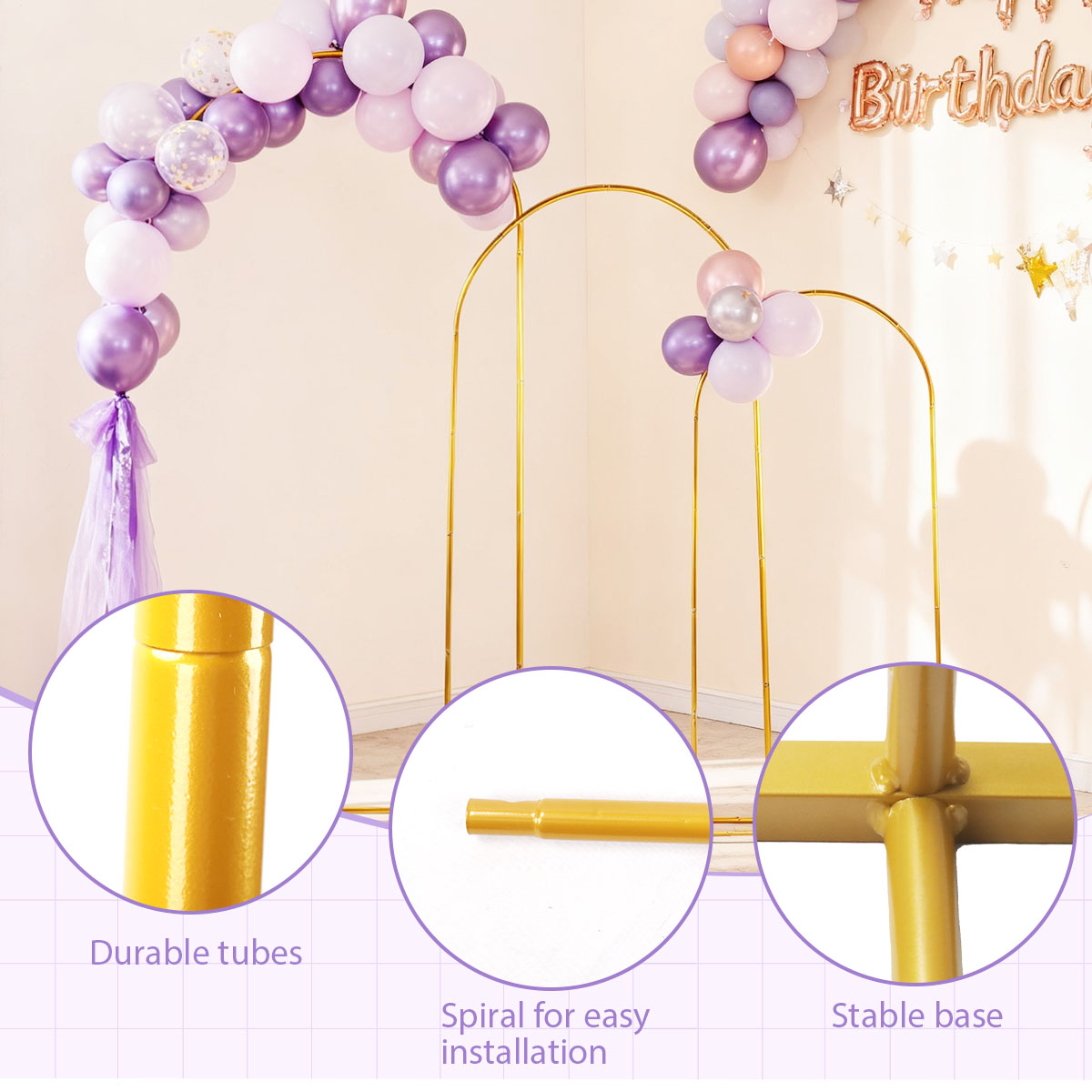 3パック ゴールデンメタルアーチキット、調節可能＆ポータブル - Balloon Arch Kit のレビューと価格