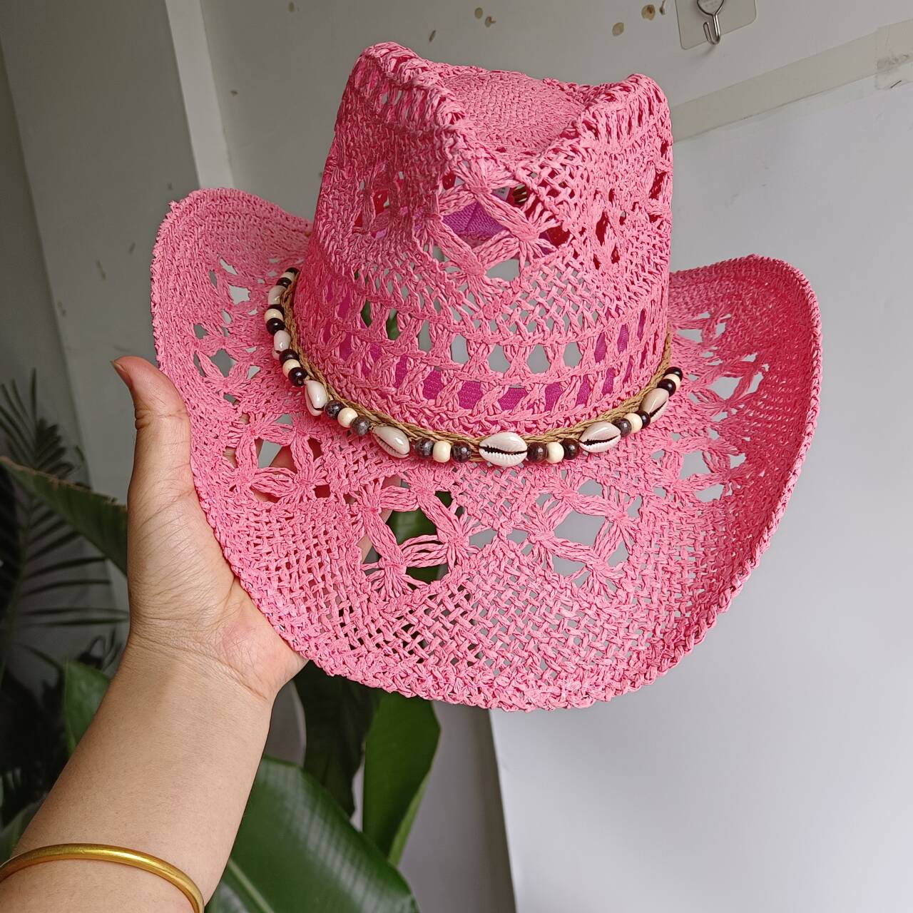 ピンクのカウボーイ麦わら帽子、手作りのカウボーイ麦わら帽子、 - Paper Straw Color のレビューと価格